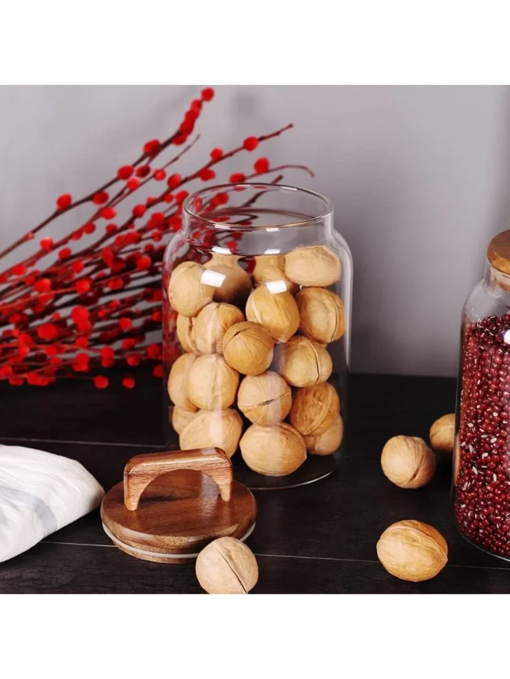 Airtight Glass Canister Set of 2 with Acacia Lids for Kitchen Storage - Food